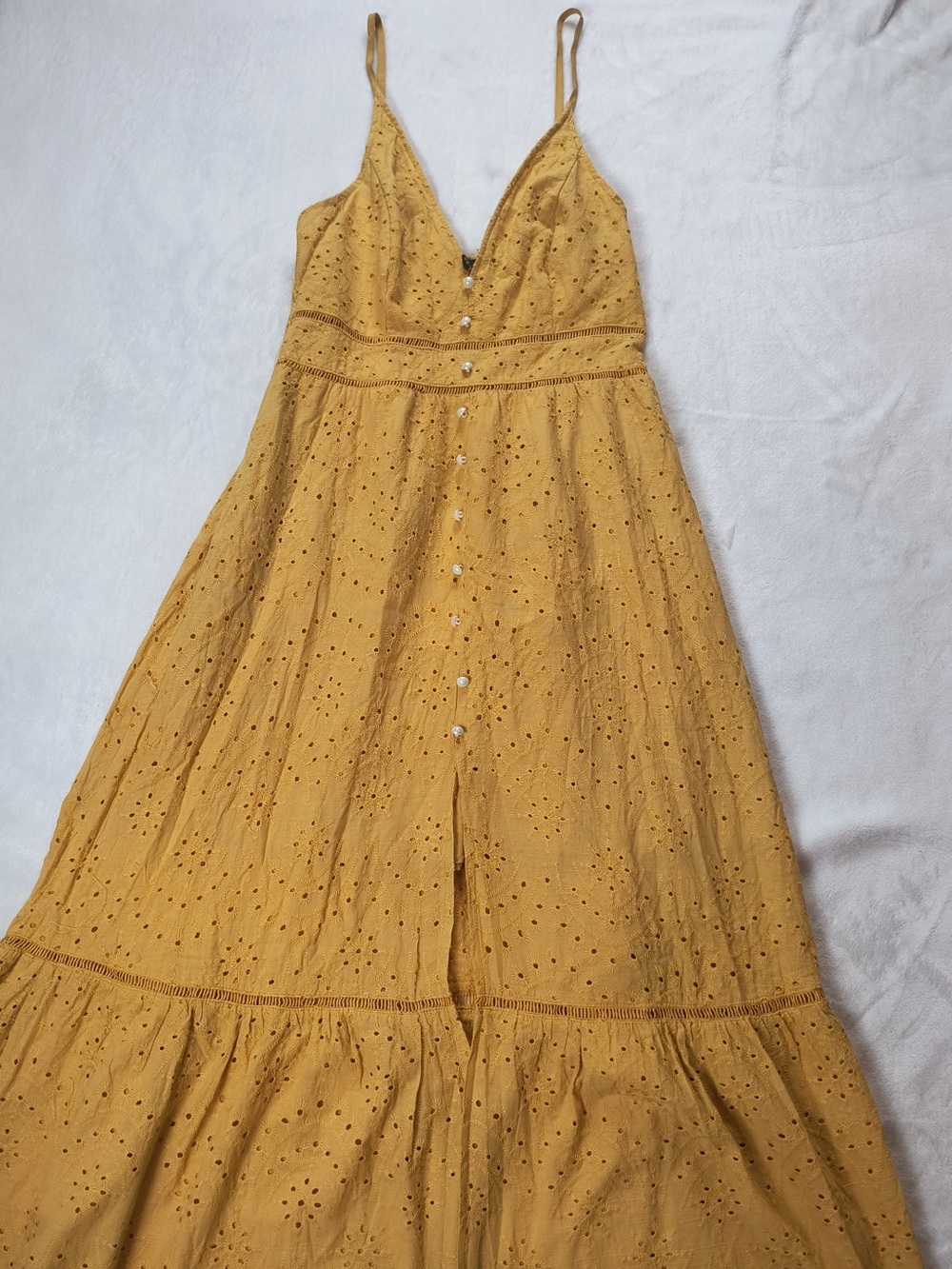 Simple Mustard Yellow Eyelet Maxi Dress